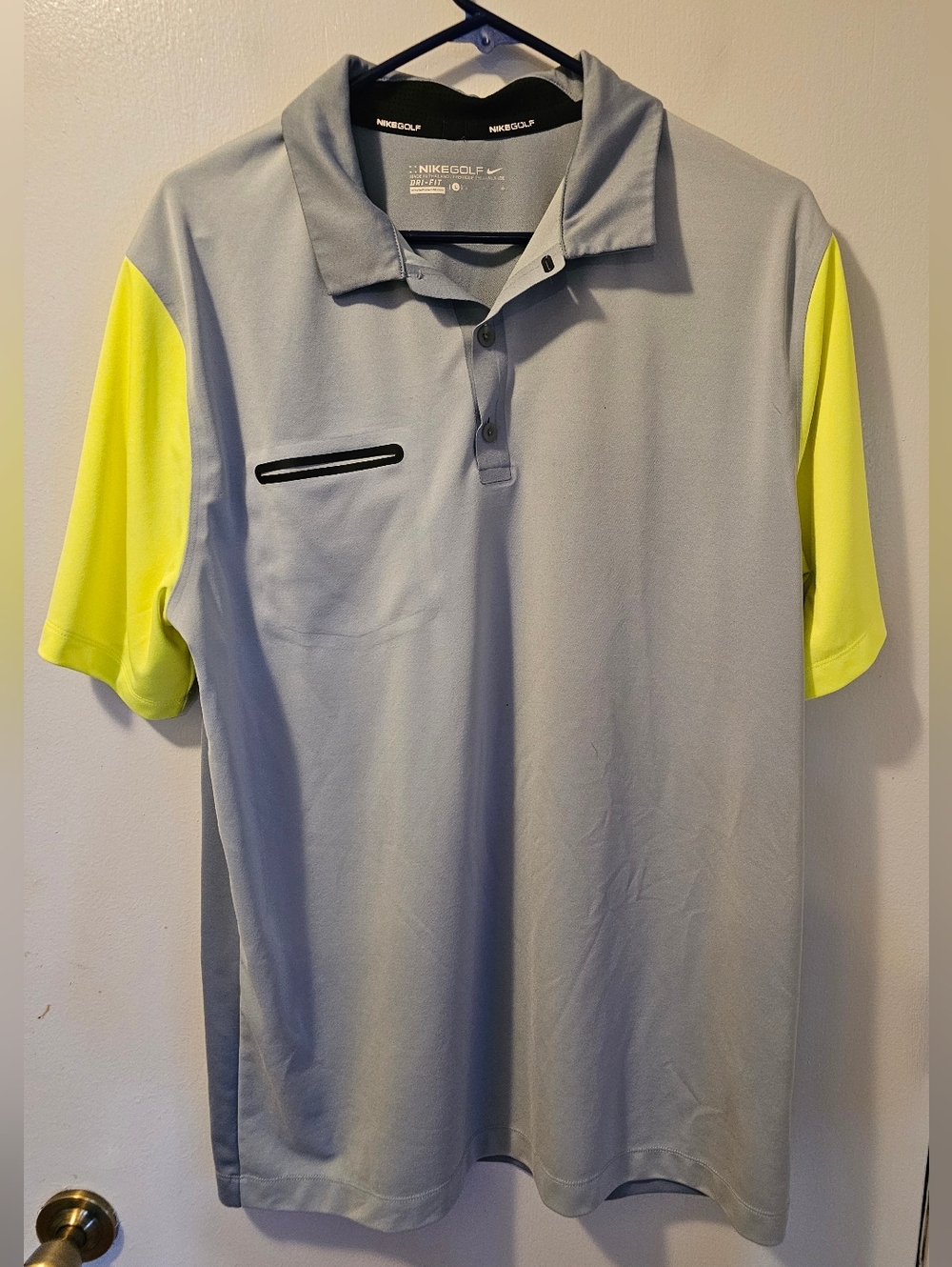 Nike Golf Dri Fit Shortsleeve Polo Gray Neon Yellow Shirt Men's Size L